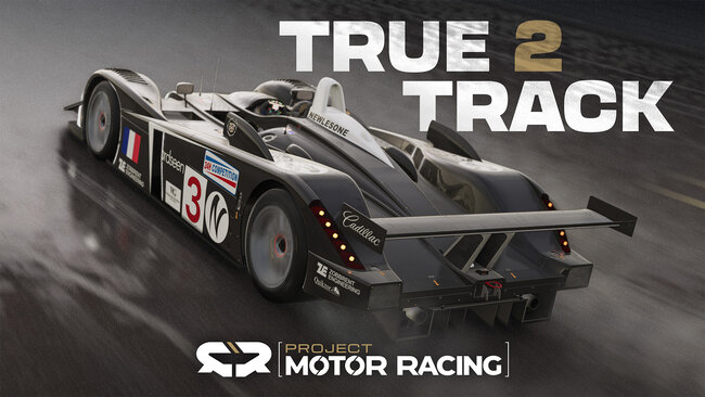 PMR_True2Track_Trailer.jpg Black race car driving in the rain
